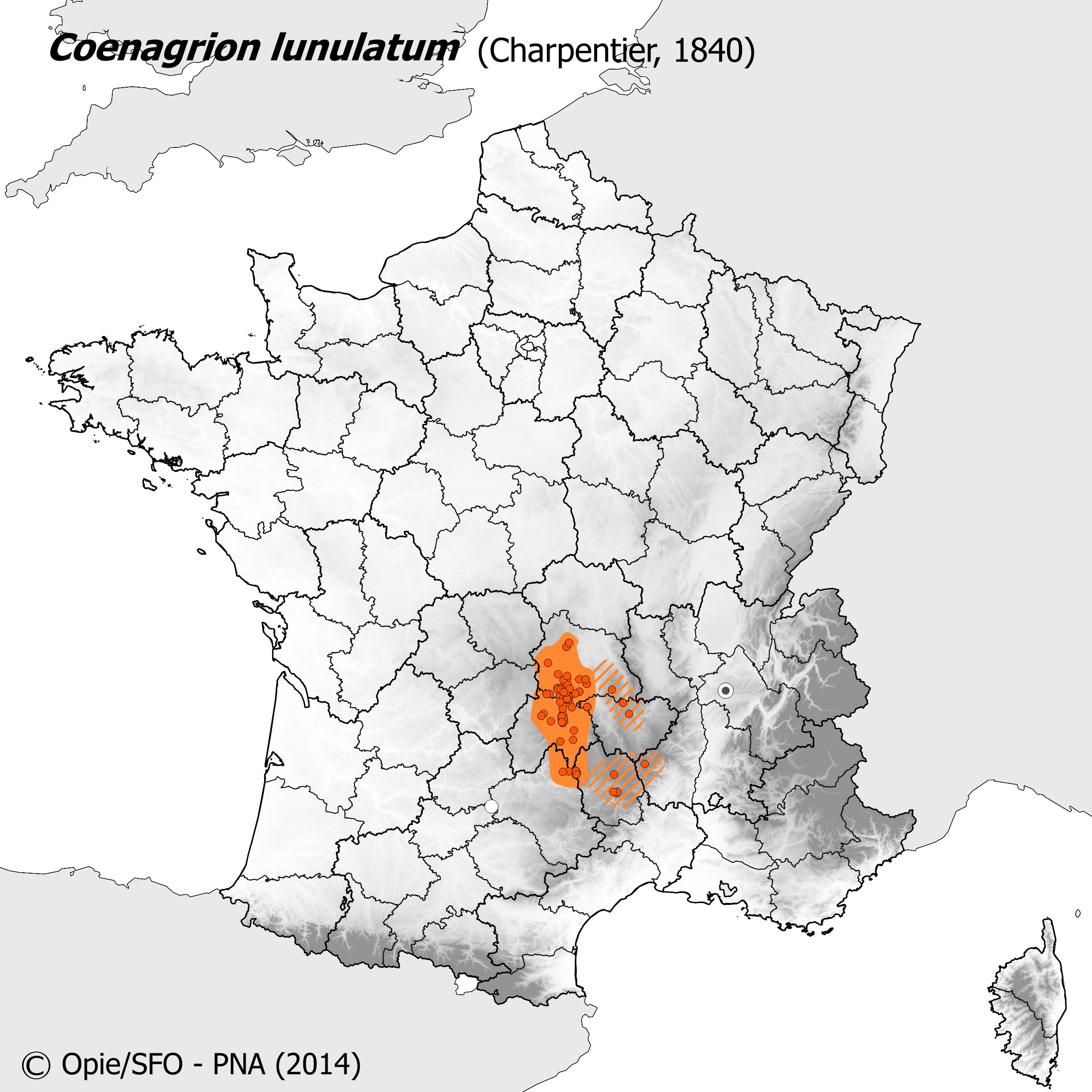 Plan National Actions Odonates | carte de repartition de coenagrion lunulatum
