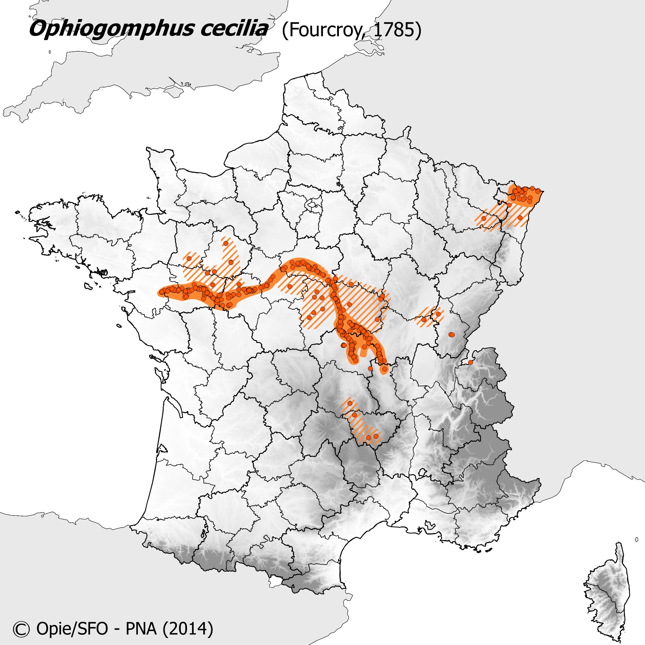 Plan National Actions Odonates | carte de repartition de ophiogomphus cecilia